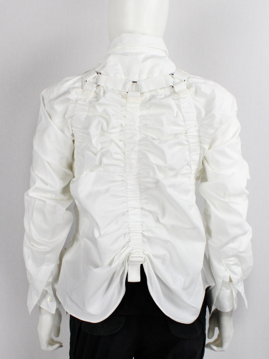 vintahe Junya Watanabe white double layered shirt with parachute harness and ruching spring 2003 (7)
