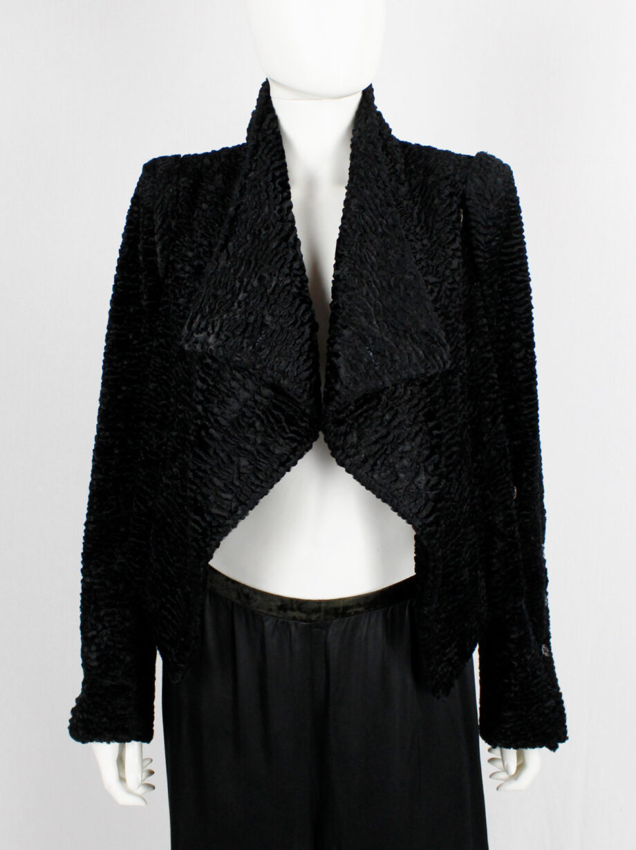 vintage Ann Demeulemeester black faux shearling jacket with buttons along the sleeves fall 2010 (13)