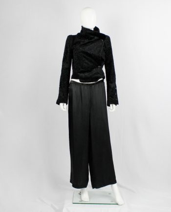 vintage Ann Demeulemeester black faux shearling jacket with buttons along the sleeves fall 2010
