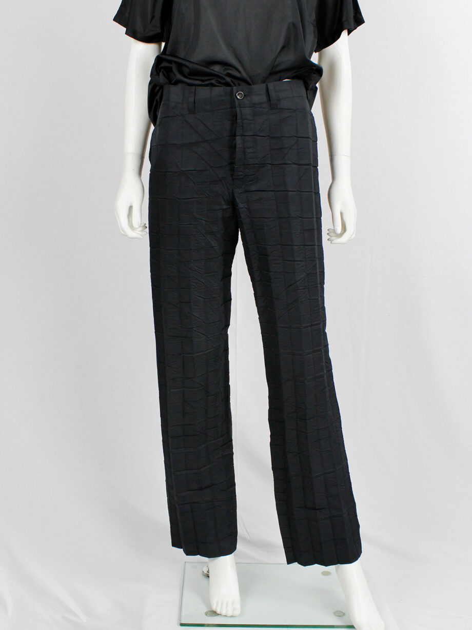 vintage Issey Miyake black straight trousers with pressed waffle texture (4)