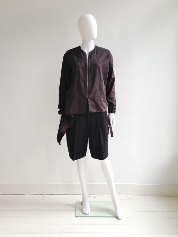vintage Dries Van Noten purple bomber jacket | Ann Demeulemeester aggplant top | Comme Des Garcons oversized white shorts | shop at vaniitas.com