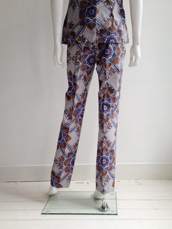 vintage Dries Van Noten blue and white floral batik suit — fall 1997