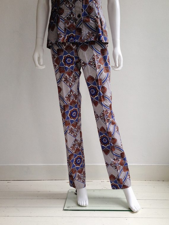 vintage Dries Van Noten blue and white floral batik suit — fall 1997