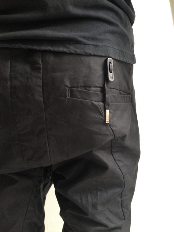 Boris Bidjan Saberi BBS black waxed drop crotch mens jeans with drawstring 8708