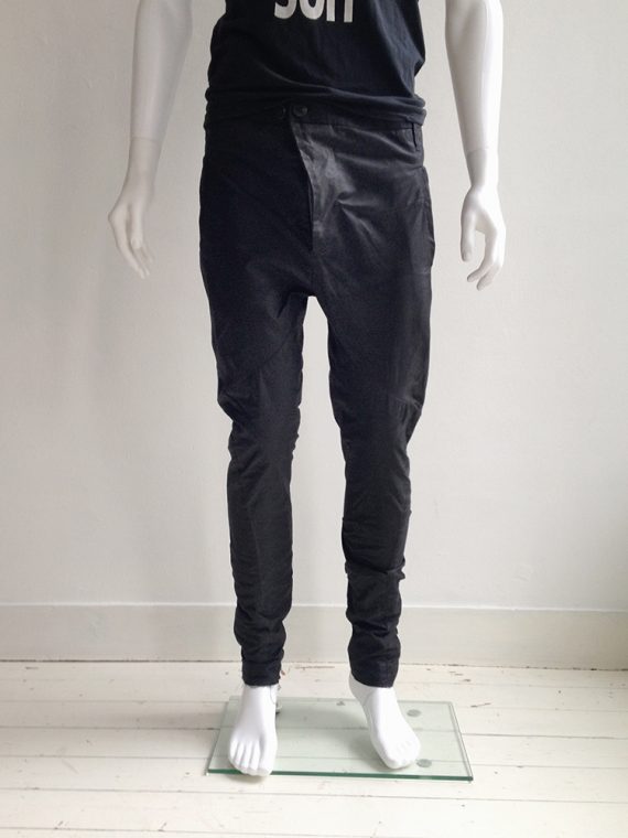 Boris Bidjan Saberi BBS black waxed drop crotch mens jeans with drawstring bottom1