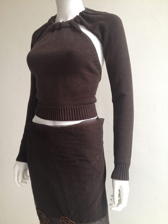 Maison Martin Margiela brown 90s jumper with sleeves attached to choker by miss deanna_6692