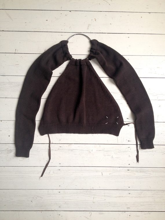 Maison Martin Margiela brown 90s jumper with sleeves attached to choker by miss deanna_6920