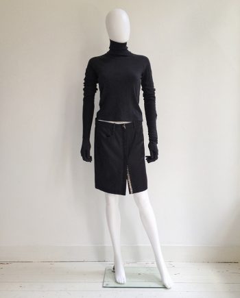 Ann Demeulemeester black press button mini skirt — spring 2001
