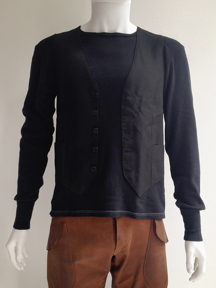 Maison Martin Margiela artisanal black jumper with attached waistcoat ...