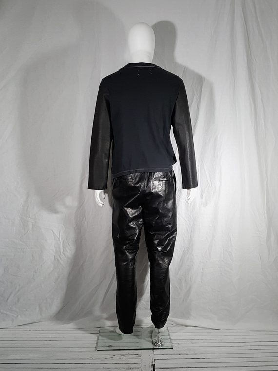 Maison Martin MArgiela artisanal black jumper with leather sleeves 144805