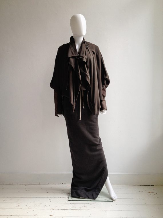Rick Owens brown bubble coat with leather sleeves