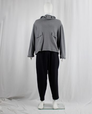 Yohji Yamamoto grey hooded boxy jumper with pockets — 1980's