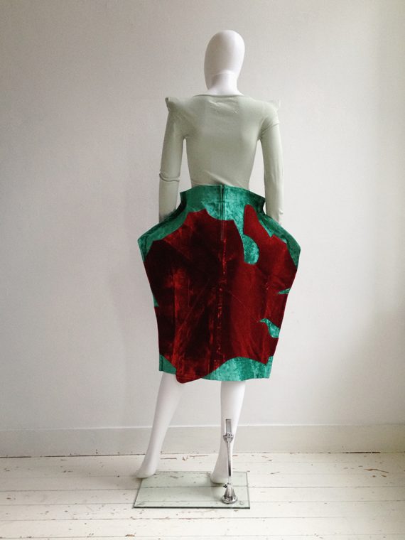 Comme des Garcons red and green 2D paperdoll skirt runway fall 2012 6842