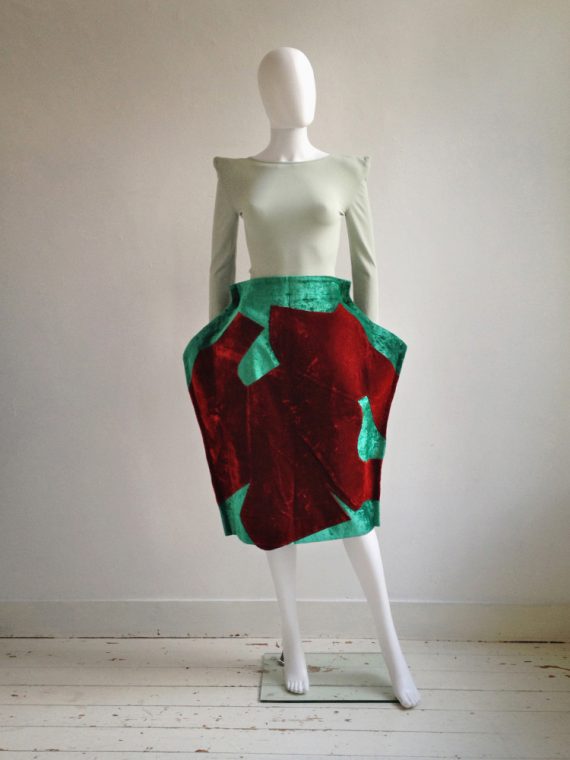 Comme des Garcons red and green 2D paperdoll skirt runway fall 2012 8433