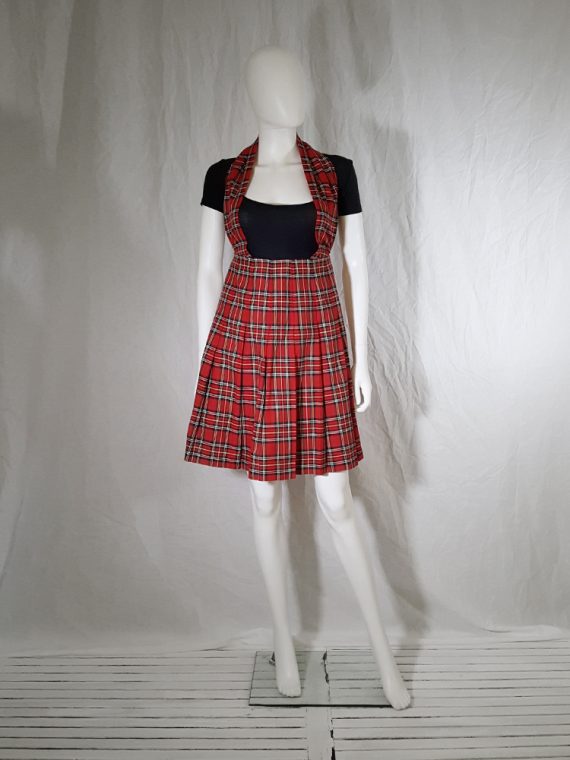 Comme des Garcons tricot blue jacket with tartan dungaree skirt AD 1990_170113