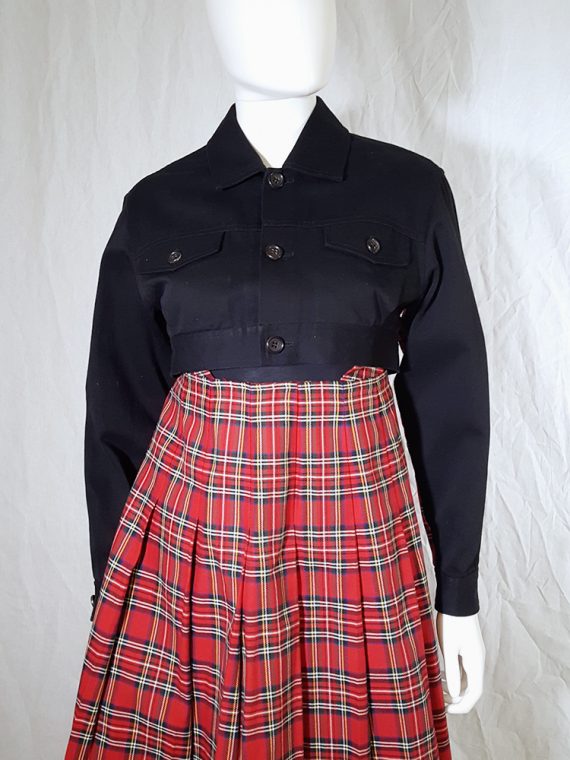 Comme des Garcons tricot blue jacket with tartan dungaree skirt AD 1990_170725