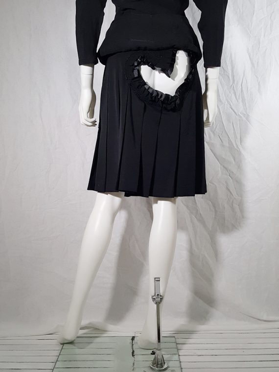 vintage Comme des Garcons black pleated skirt with ruffled hearts cut outs runway fall 2008_155949