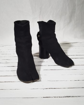 orginal 90s Maison Martin Margiela dark grey linen tabi boots with block heel