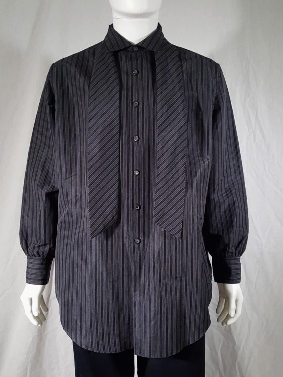 vintage Yohji Yamamoto pour homme grey striped shirt with attached tie 152239(0)