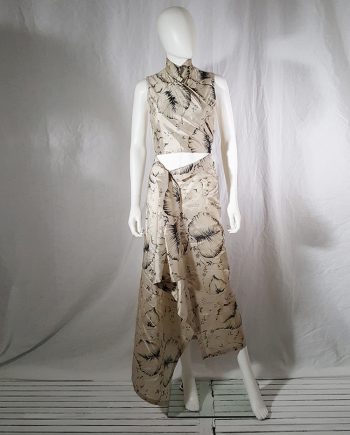 Dries Van Noten beige palm printed wrap top and skirt — spring 1998