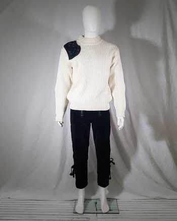 Issey Miyake white jumper with black shoulder and elbow panels
