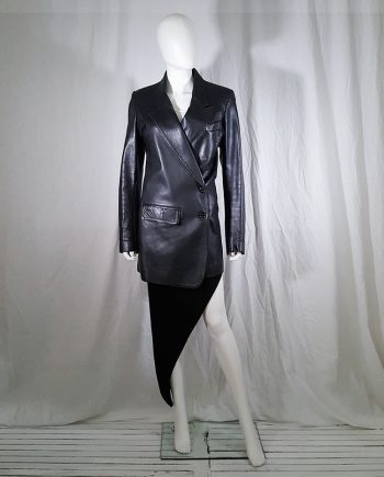 archive Ann Demeulemeester black leather asymmetric coat — fall 1998