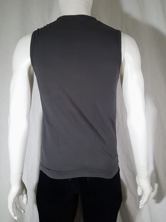 vintage Ann Demeulemeester grey sleeveless t-shirt with beaded quote spring 2000 141311