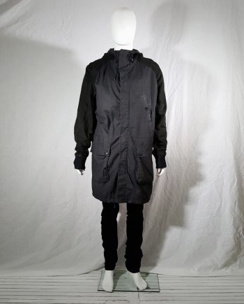 Silent by Damir Doma black parka with leather sleeves