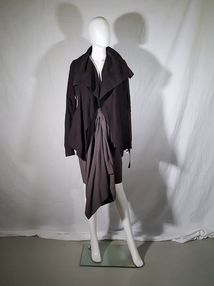 Rick Owens brown cowl neck jacket with front strap - V A N II T A S