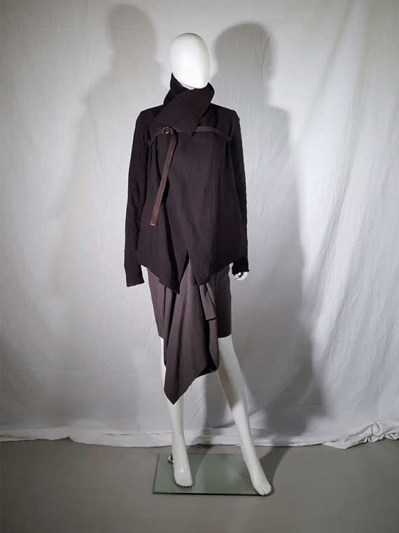 Rick Owens brown cowl neck jacket with front strap - V A N II T A S