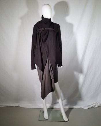 Rick Owens brown cowl neck jacket with front strap