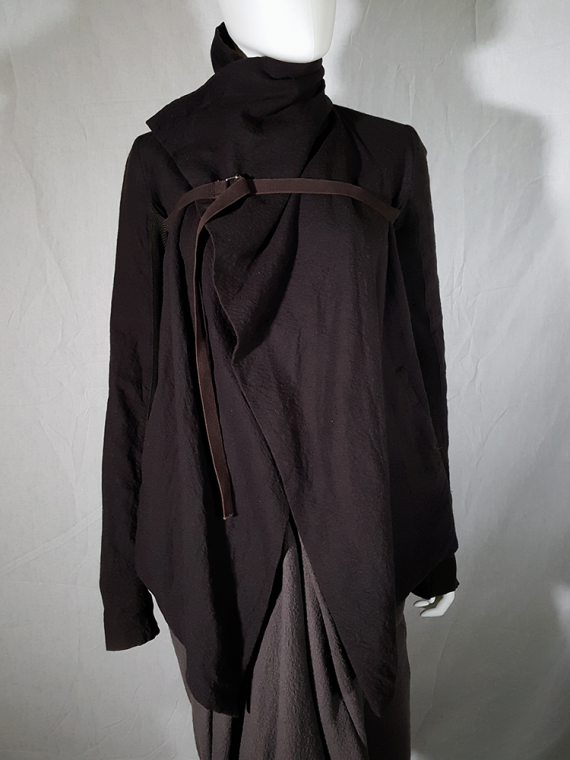 vintage Rick Owens brown cowl neck jacket with front strap 194310