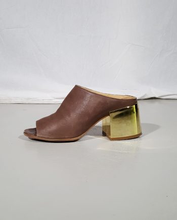 Margiela MM6 brown mules with gold block heel — spring 2017