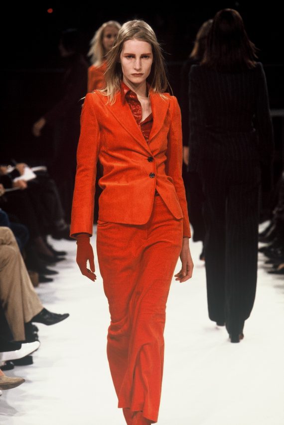 Ann Demeulemeester red velvet asymmetric blazer — fall 1996