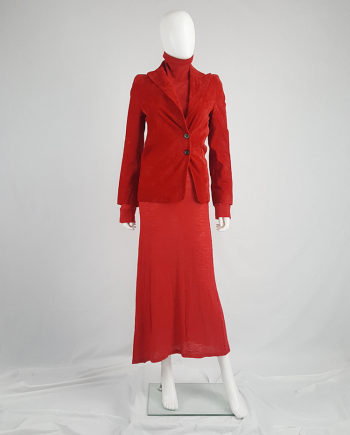 Ann Demeulemeester red velvet asymmetric blazer — fall 1996