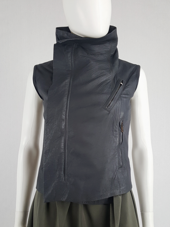vintage Rick Owens grey leather sleeveless biker jacket 150225
