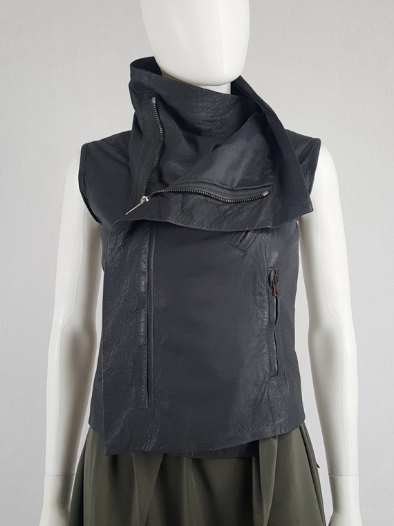 vintage Rick Owens grey leather sleeveless biker jacket 150356