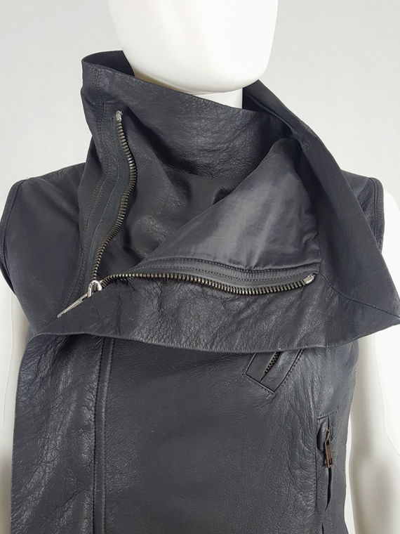 vintage Rick Owens grey leather sleeveless biker jacket 150412