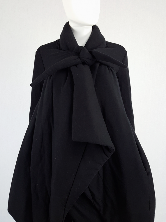 vintage Rick Owens lilies black padded coat with front drape 114051