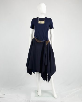 Junya Watanabe blue asymmetric skirt with multi zipper waist — spring 2005