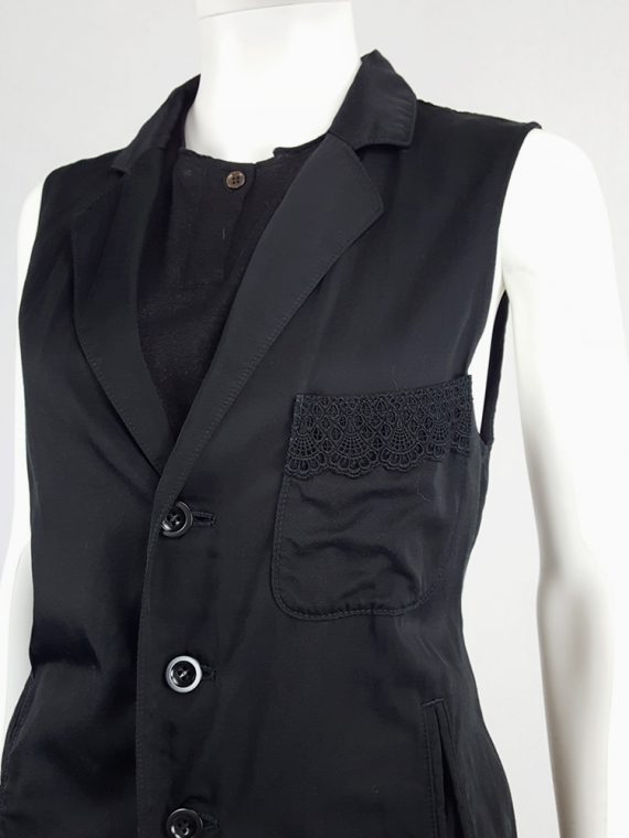 vintage Ys Yohji Yamamoto black long vest with lace trimmings 113122
