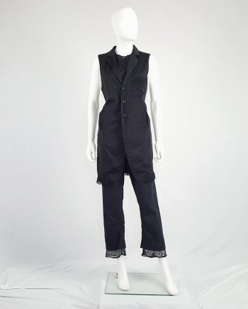 Y's Yohji Yamamoto black long vest with lace trimmings
