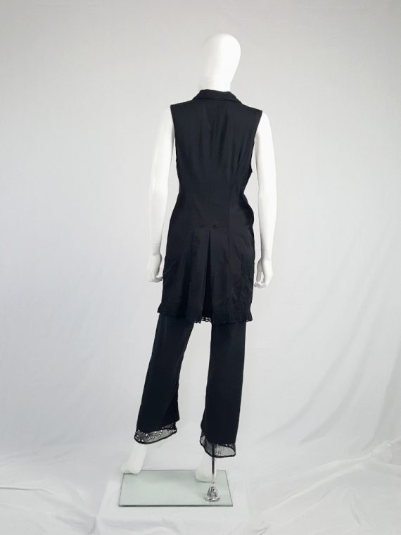 vintage Ys Yohji Yamamoto black long vest with lace trimmings 113404