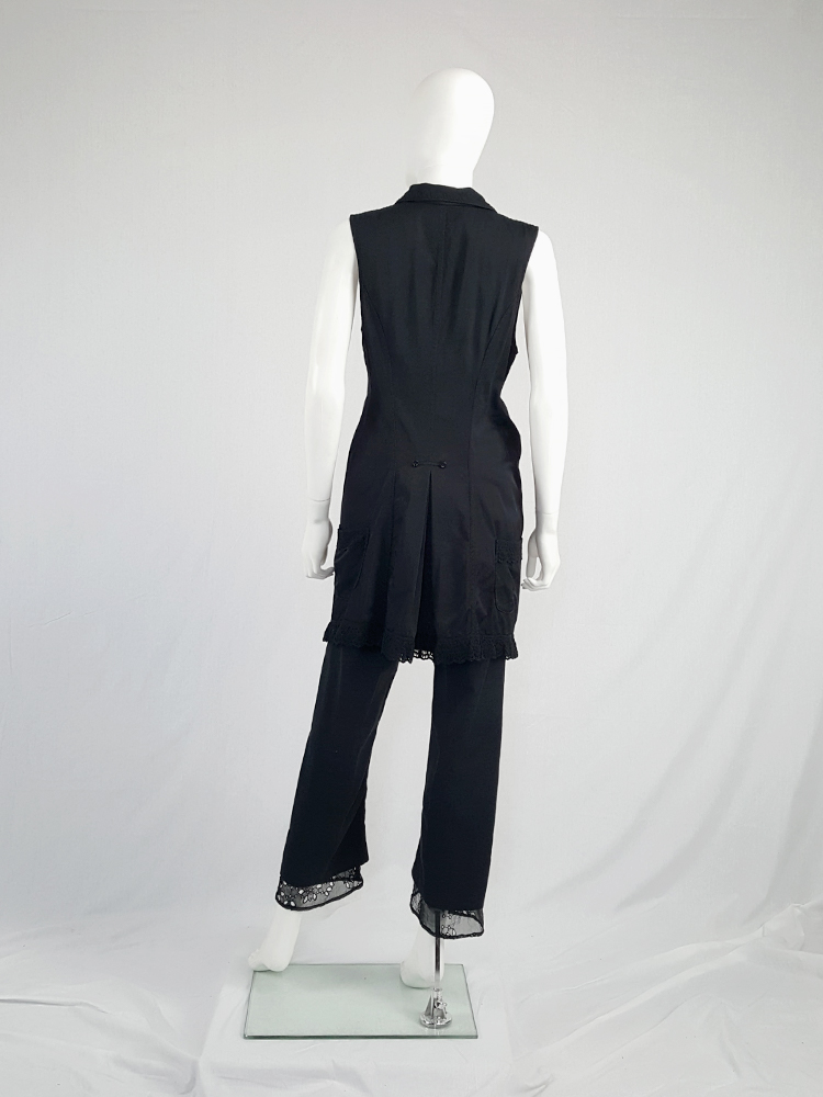 Y's Yohji Yamamoto black long vest with lace trimmings - V A N II T A S