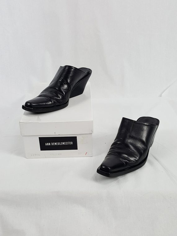 vintage Ann Demeulemeester black mules with slanted heel spring 2001 121444