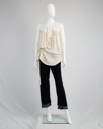 Ann Demeulemeester beige top with brocade panel and tassels — spring 2012