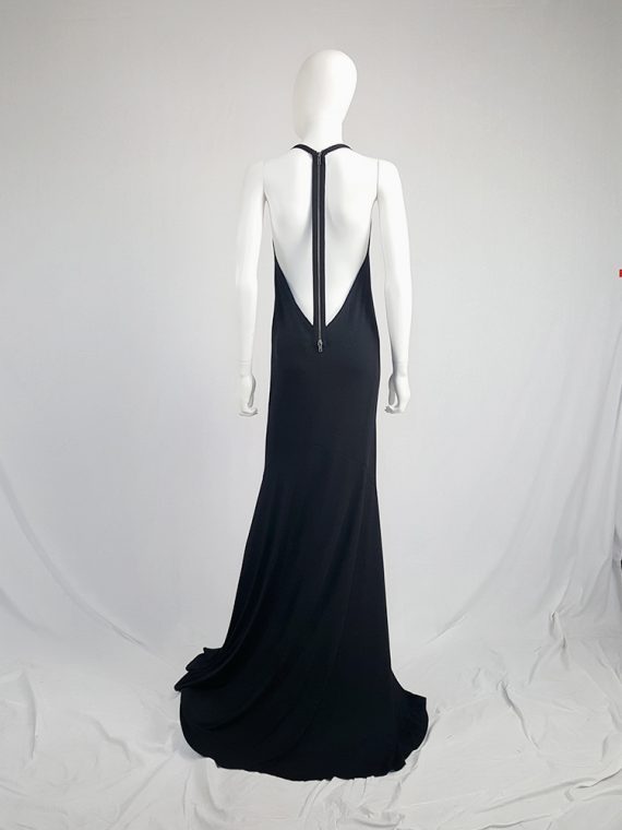 vintage Ann Demeulemeester black backless maxi dress with back zipper strap spring 2016 114921(0)