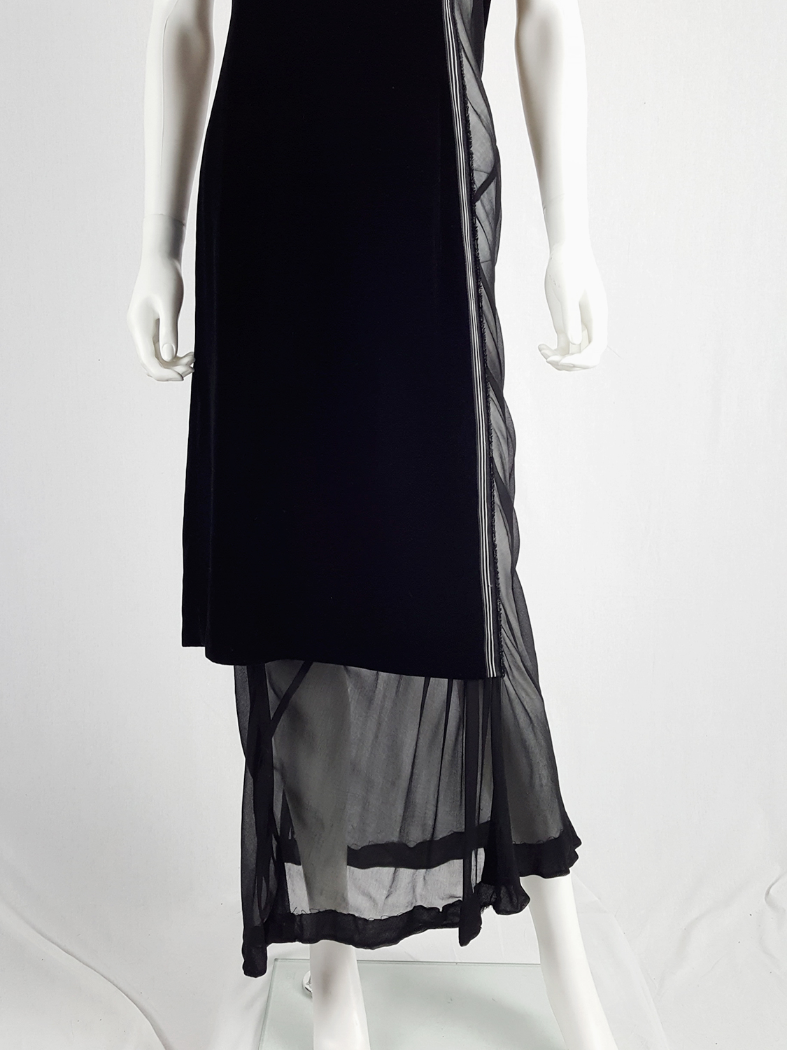 Comme des Garçons black velvet dress with sheer inserts — fall 1997 - V ...
