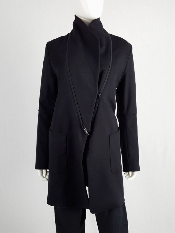 vintage Ann Demeulemeester dark navy coat with zip-off collar 3455