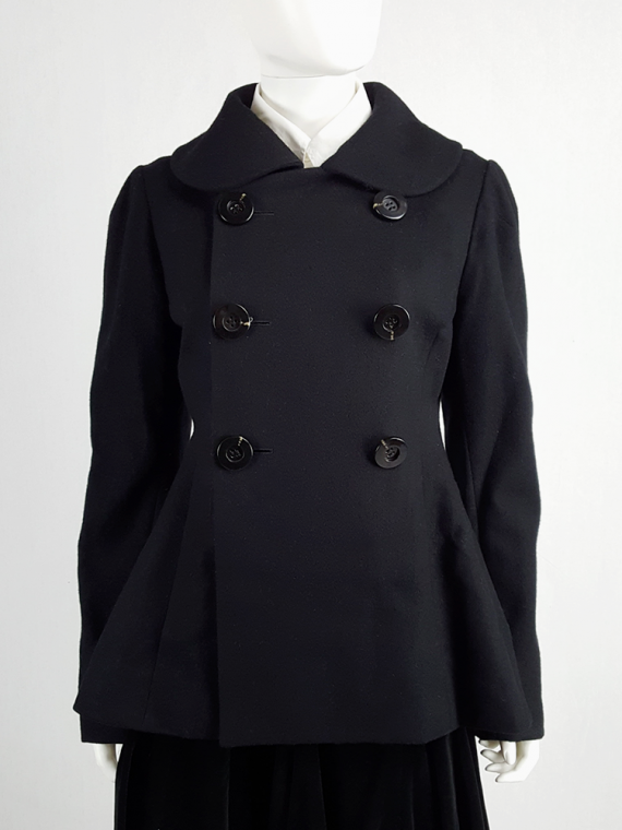 vintage Yohji Yamamoto black double-breasted coat with round collar 180312